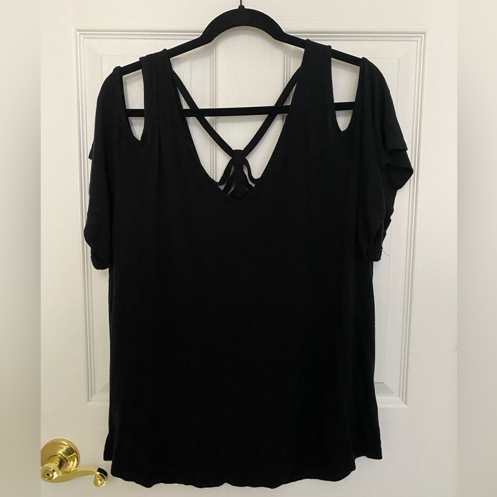 Lane Bryant, cold shoulder black blouse. size 14/16
